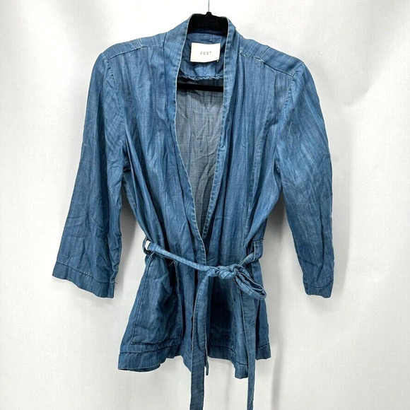 JUST Female Rigmor Kimono Blouse Size S Chambray Blue Wrap Preppy Coastal City - Picture 12 of 12